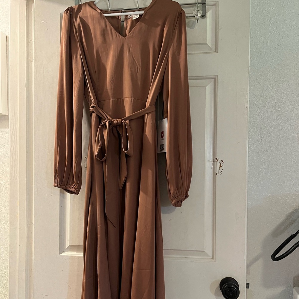 Sophisticated Tan Long-Sleeve Dress